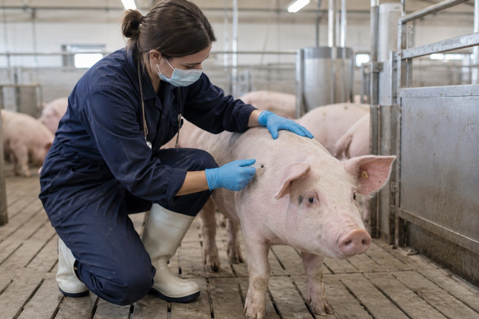 Atención veterinaria en granja porcina
